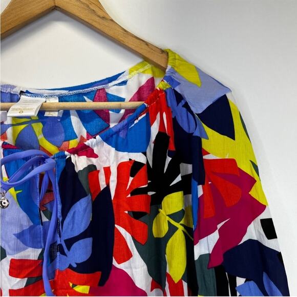 Anne Cole Floral Bell Sleeve Cover Up tunic blue - XS/S - Picture 6 of 12